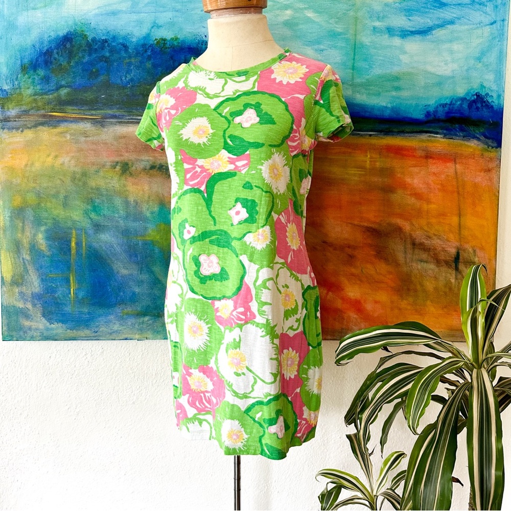 Lilly Pulitzer Womens Pink & Green Floral T-Shirt Dress Beach Cover Up - Picture 2 of 6